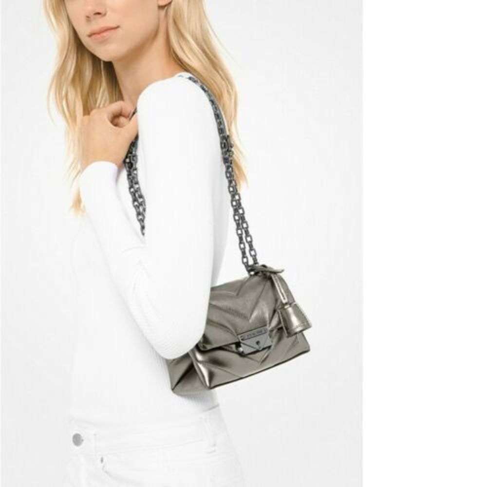 Michael Kors Cece X Small Quilted Leather Crossbody Bag Silver Handbag Bag NEW
